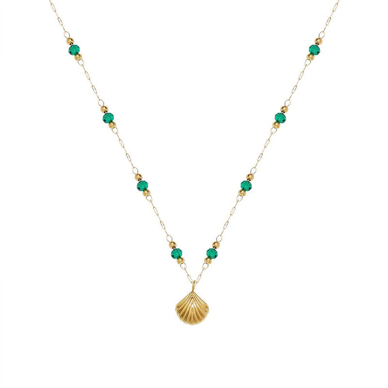 Green Crystal Shell Necklace Female New Light Luxury Niche Fashion Elegant Delicate Collarbone Chain Retro Temperament Necklace