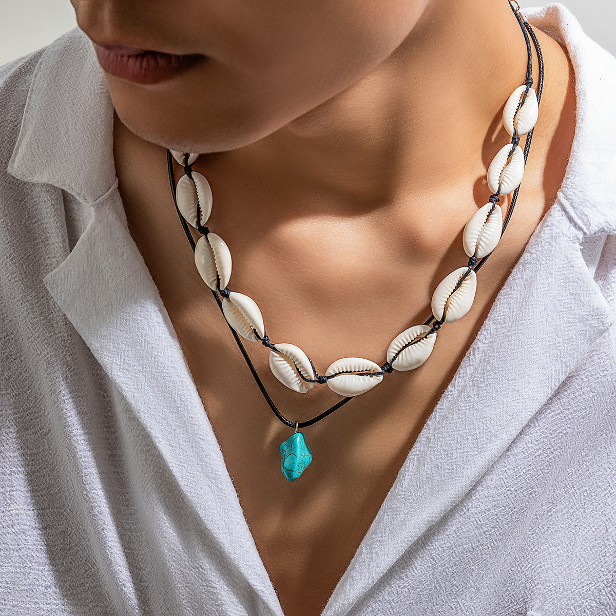 Muschelkette unregelmäßig Türkis Halskette für Herren Schlüsselbeinkette Schmuck