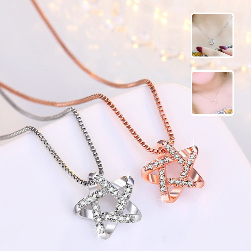 Neue hohle Stern-Halskette mit Strasssteinen, einfacher modischer Anhänger, Schlüsselbeinkette, Damenschmuck für den Sommer