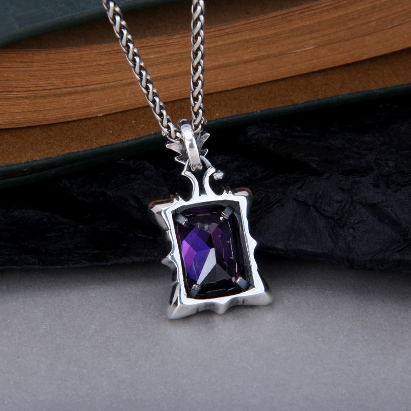S925 Sterling Silber Violetter Edelstein Gothischer Herren Dominanter Anhänger