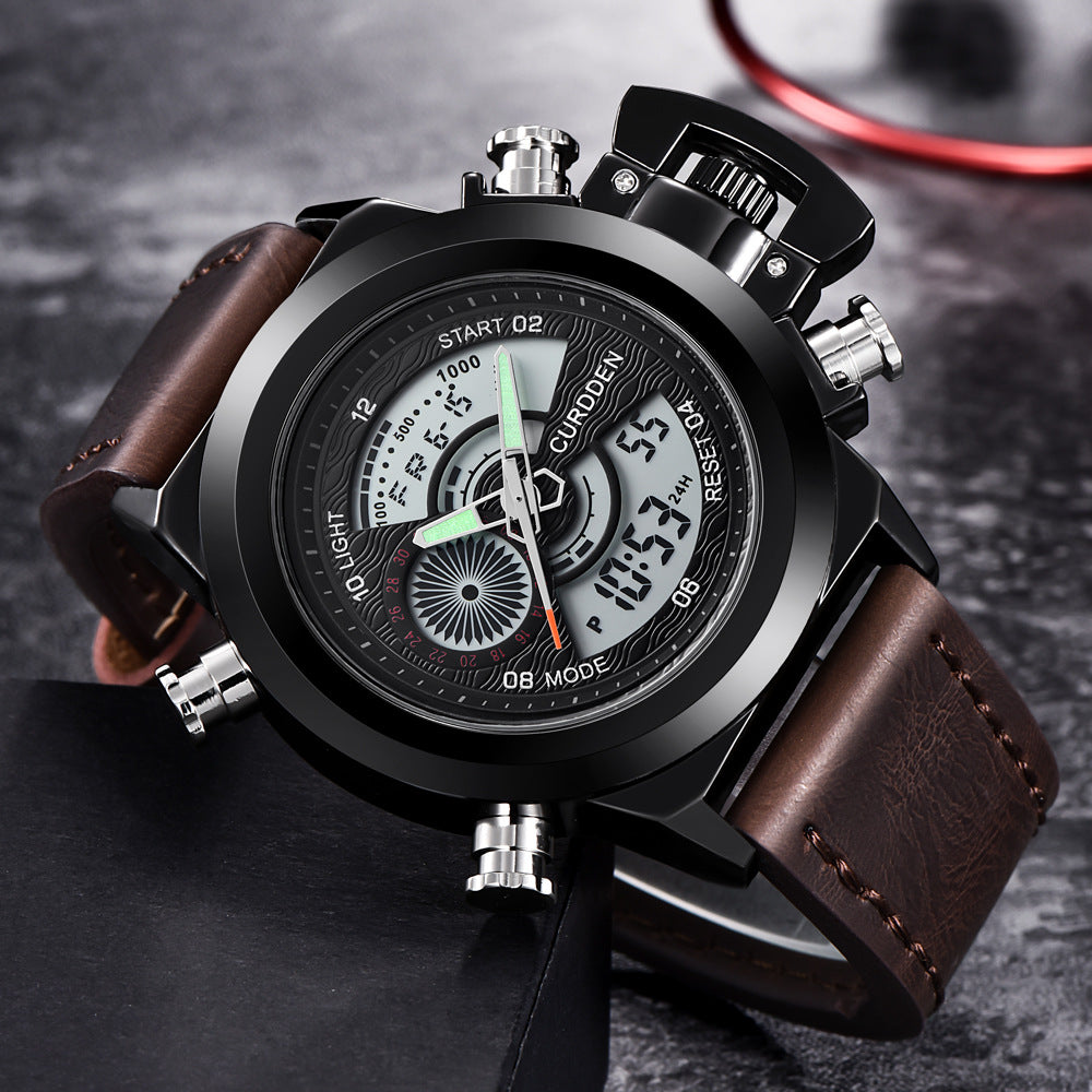 Reloj deportivo multifuncional de doble pantalla para hombre con cinturón de moda