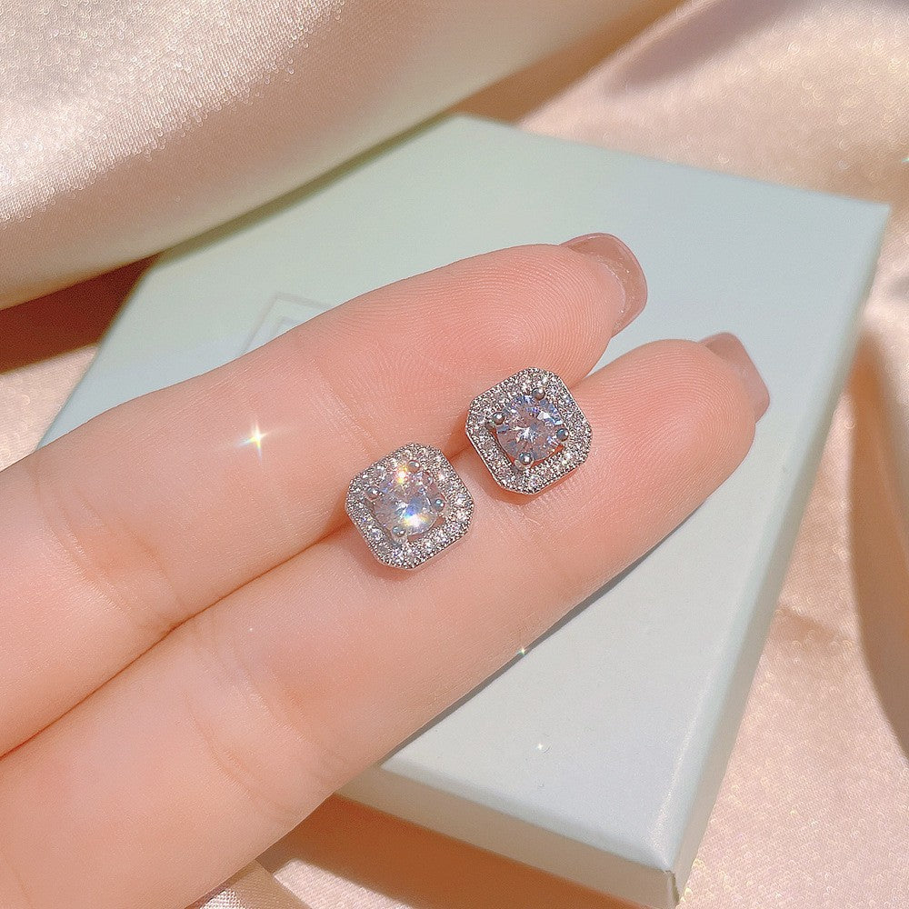 Viereckige Diamantringe Ohrstecker Halskettenschmuck-Set