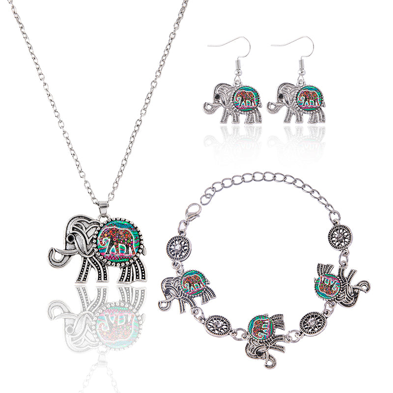 Vintage Ethno Thailändischer Silber Elefant Schmuckset Halskette Armband Ohrringe Für Frauen