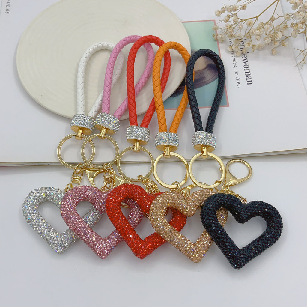 Llavero de Corazón Hueco de Cuerda de Cuero y Arcilla Polimérica, Colgante Lindo de Gama Alta para Bolsos, DIY Creativo, Pequeño Colgante Terminado al por Mayor