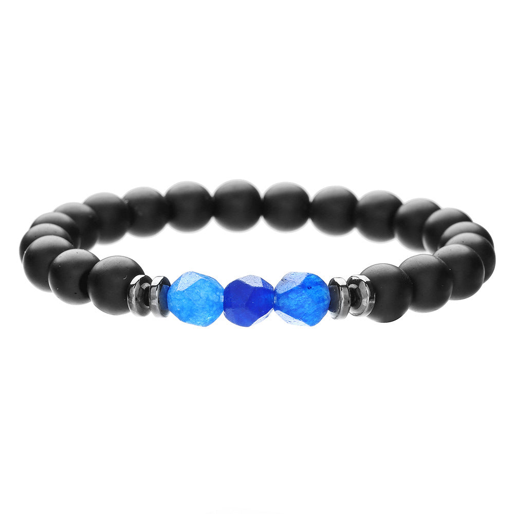 Simple Men's Cut Surface Black Agate Tigereye Blue Grain Stone Stretch Bracelet