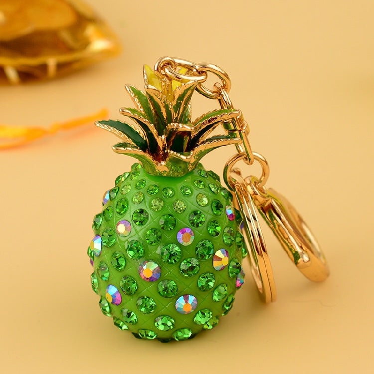 Llavero de coche de piña de diamante completo bonito para mujer