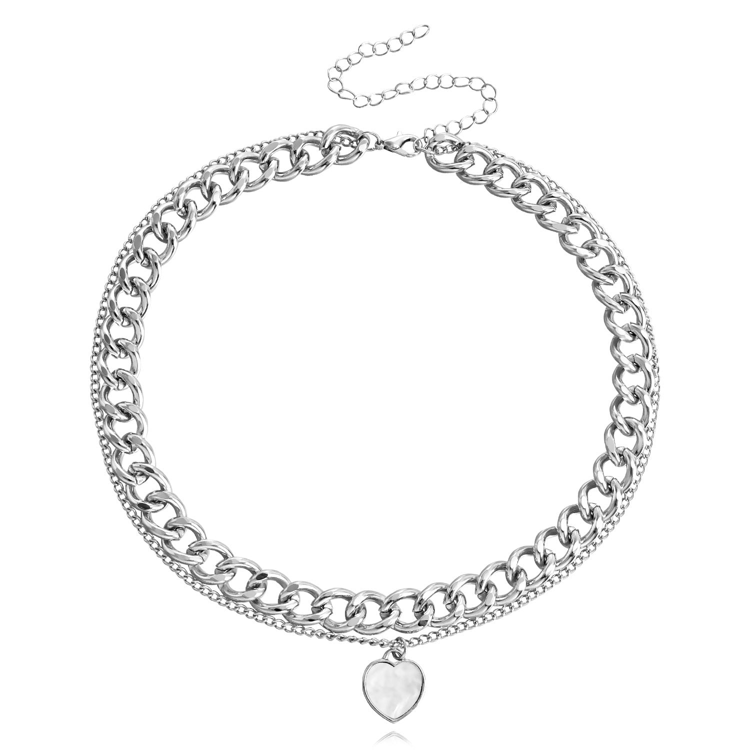 Women's Fashion Simple Double Layers Loving Heart Fritillary Pendant Necklace