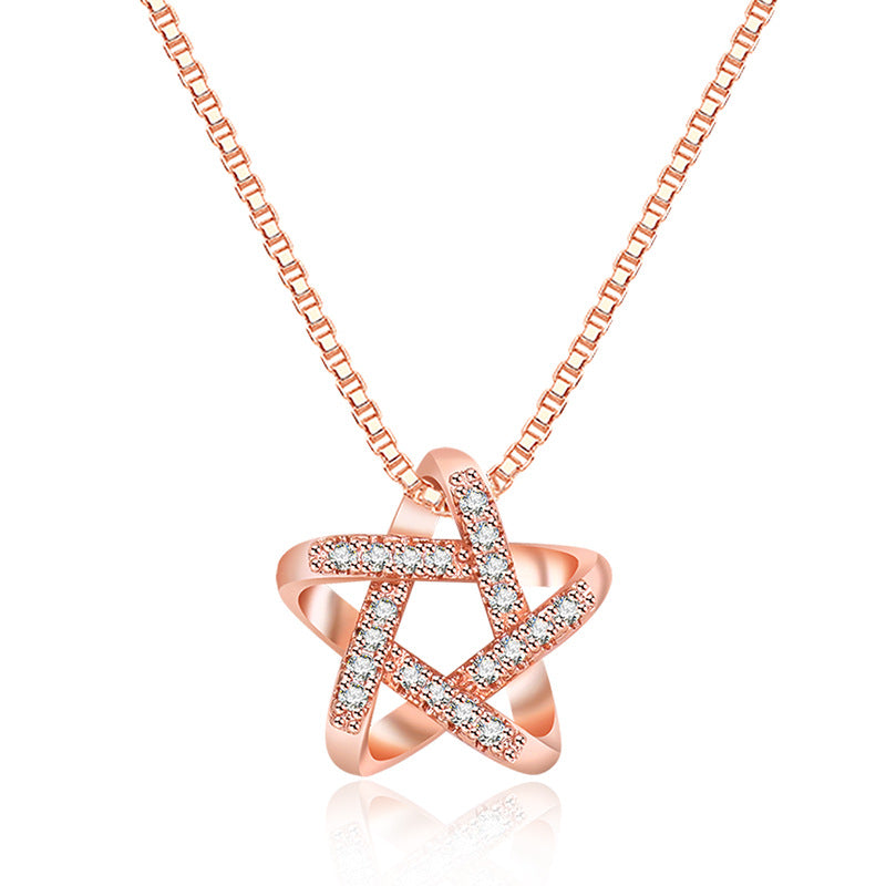 Neue hohle Stern-Halskette mit Strasssteinen, einfacher modischer Anhänger, Schlüsselbeinkette, Damenschmuck für den Sommer