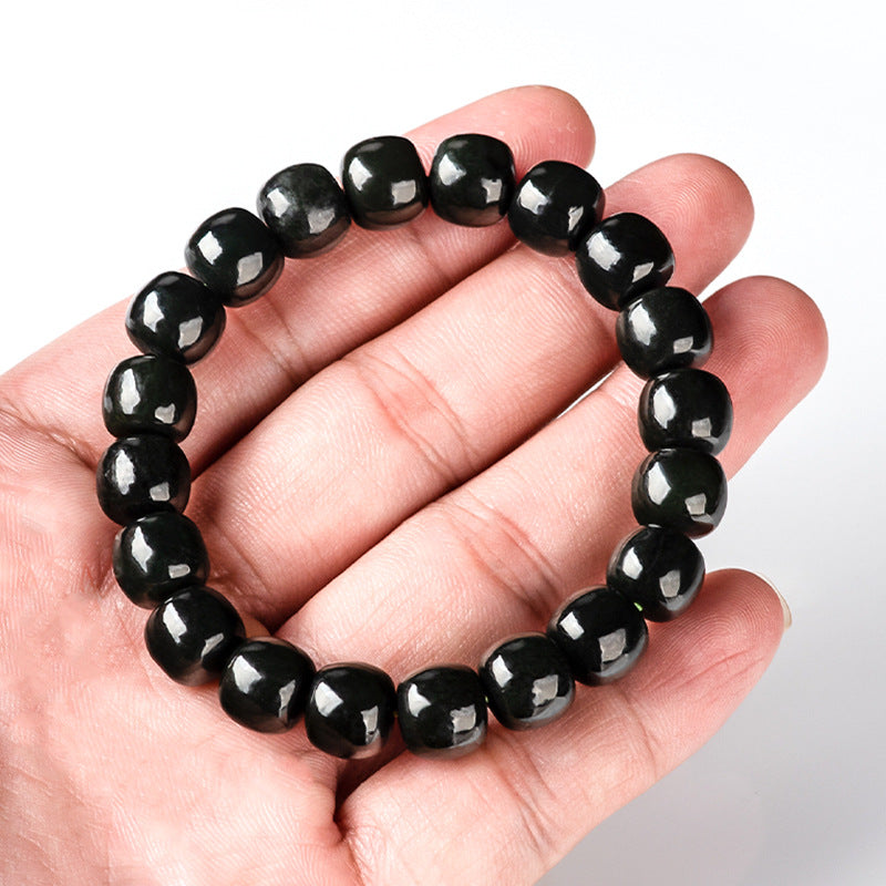 Women's Simple And Natural Hetian Dark Jade Bucket Bracelet