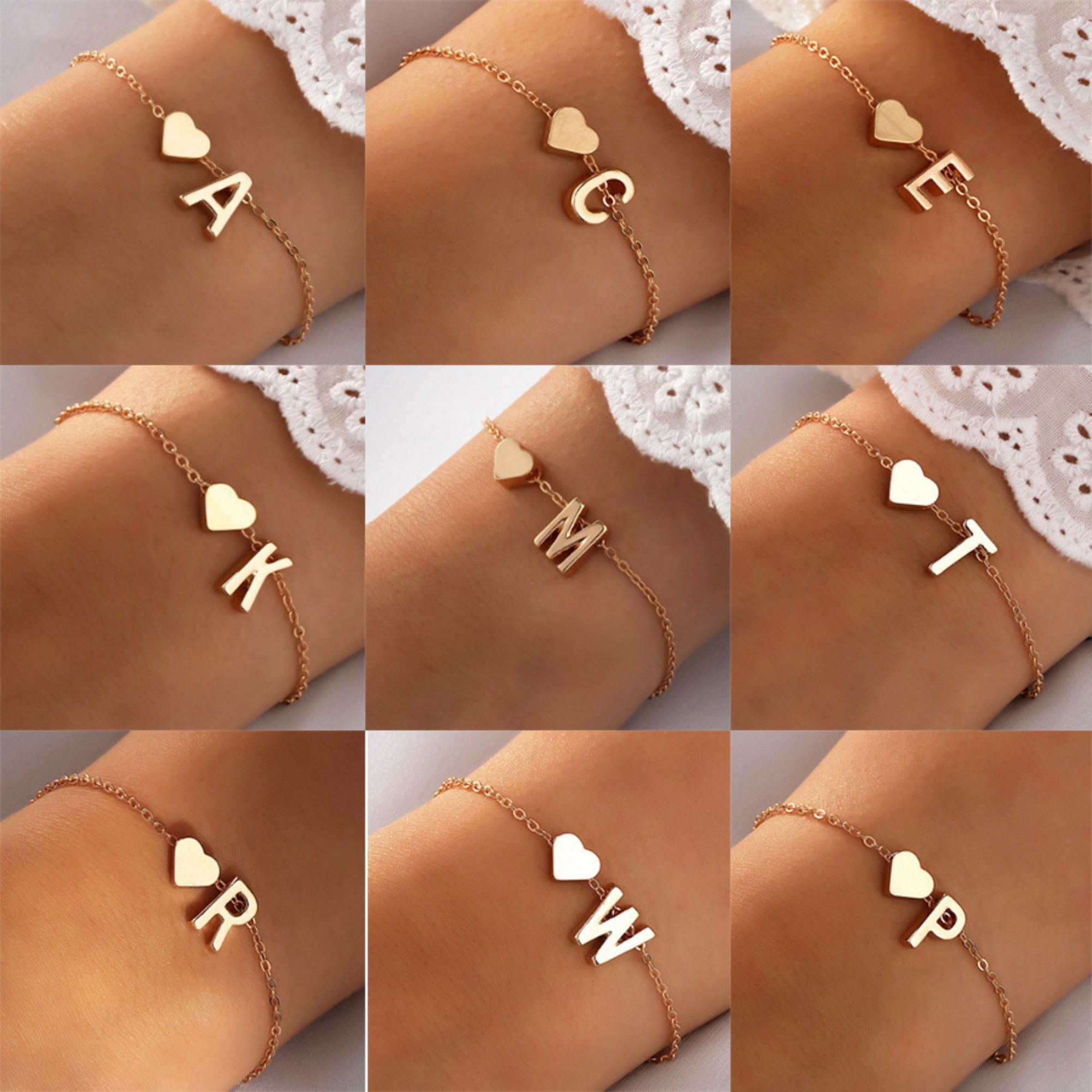 Minimalistische herzförmige Buchstaben-Halsketten-Armbänder
