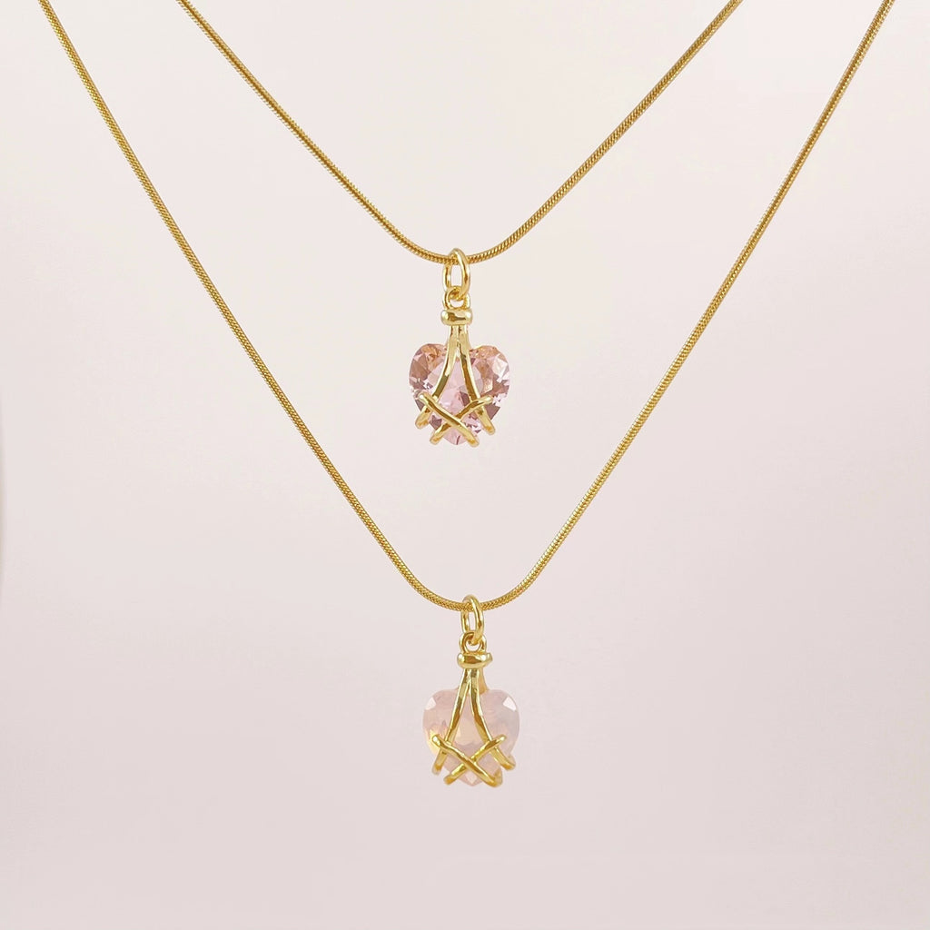 18k Gold Plated Titanium Heart Crystal Pendant Necklace