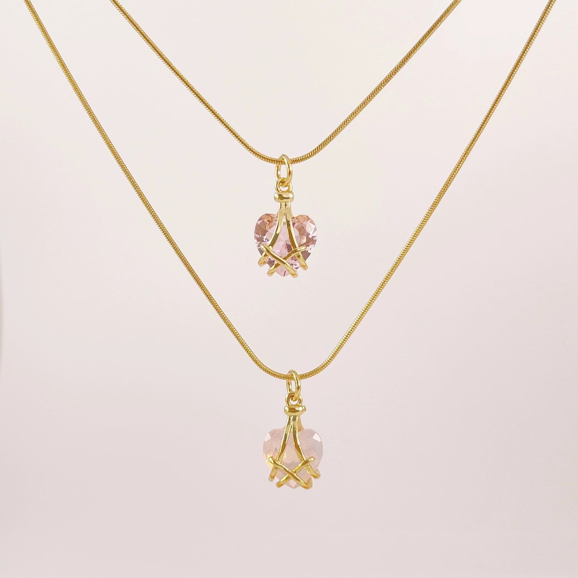 18k Gold Plated Titanium Heart Crystal Pendant Necklace