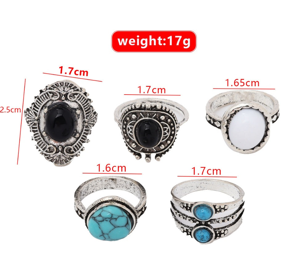 Böhmischer Retro-Ethno-Stil, eingelegter schwarzer Edelstein, Opal, Türkis, Gelenkring