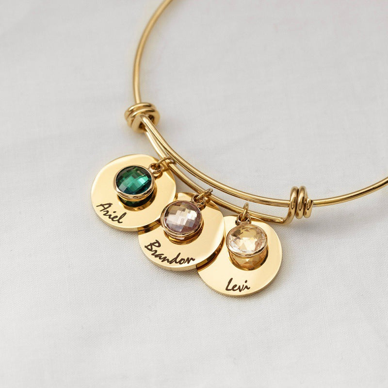 Armband mit runder Geburtstagstein-Perle und verstellbarem Zugverschluss