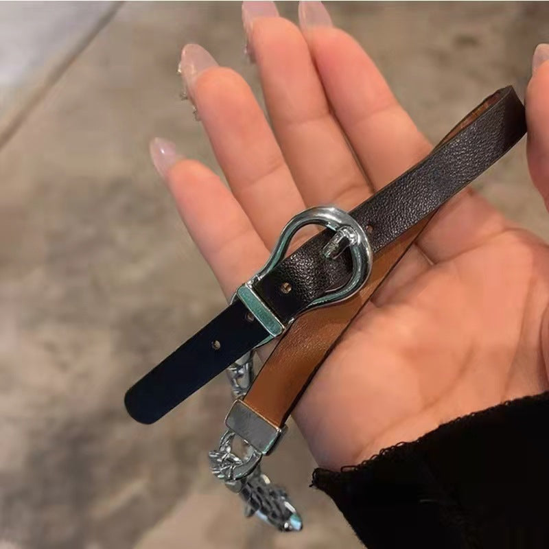Punk Titan Stahl Cuban Chain Lederhalsbänder für Damen