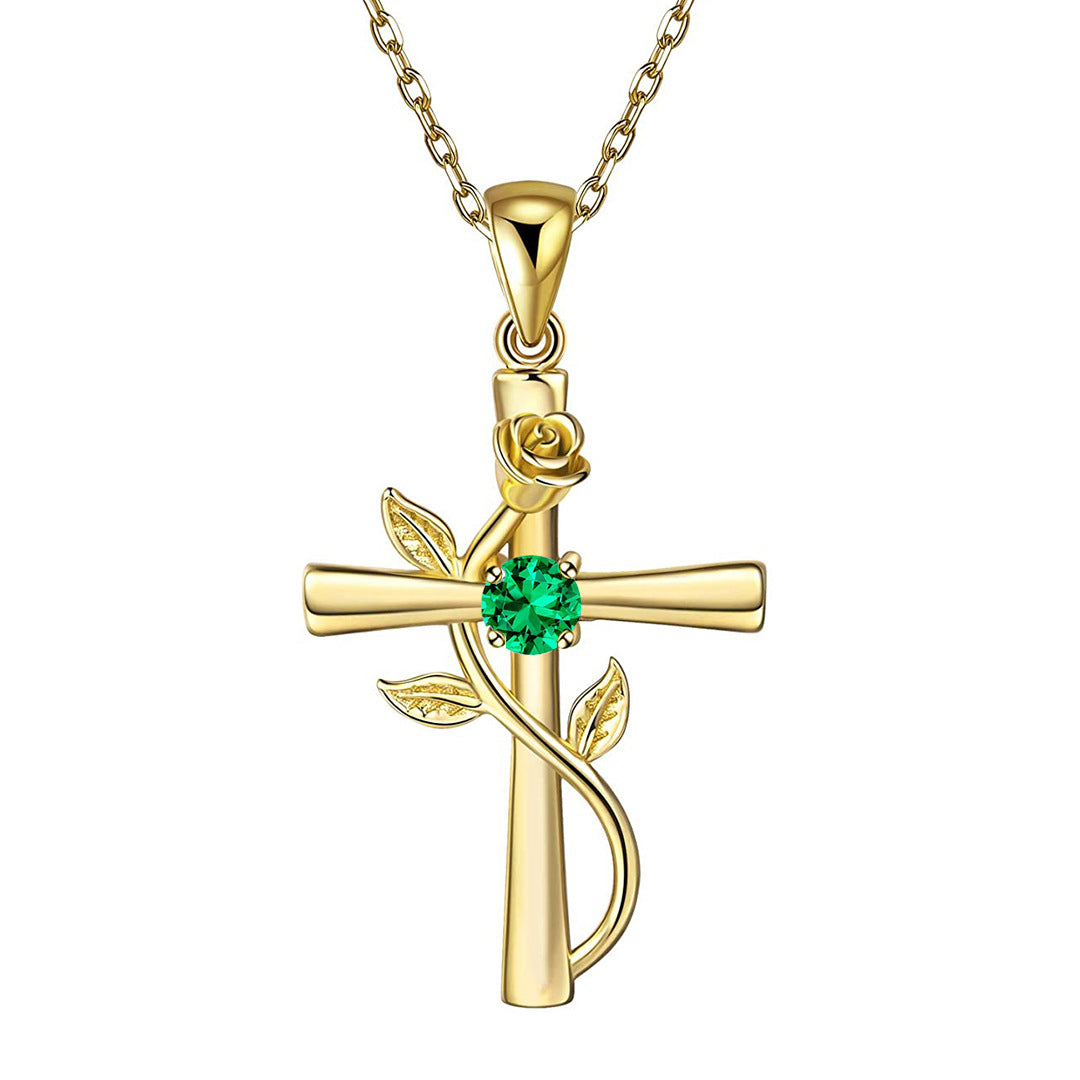 Rosenkreuz-Halskette mit Strass, modische Persönlichkeit, 12 Monats-Geburtsstein-Anhänger-Halskette für Valentinstag, Geburtstagsgeschenk