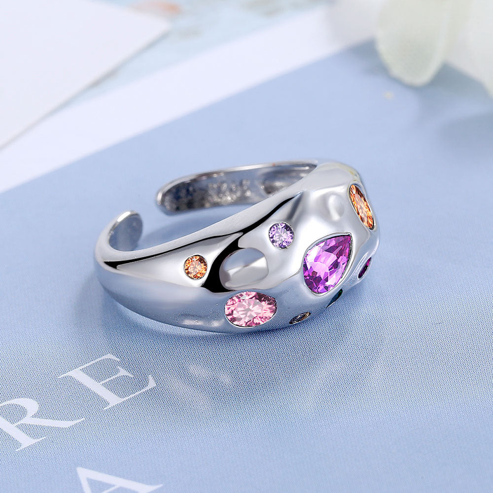 Bunte Strass-Ringe für Damen, Temperament, Nischen-Luxus, offener Ring