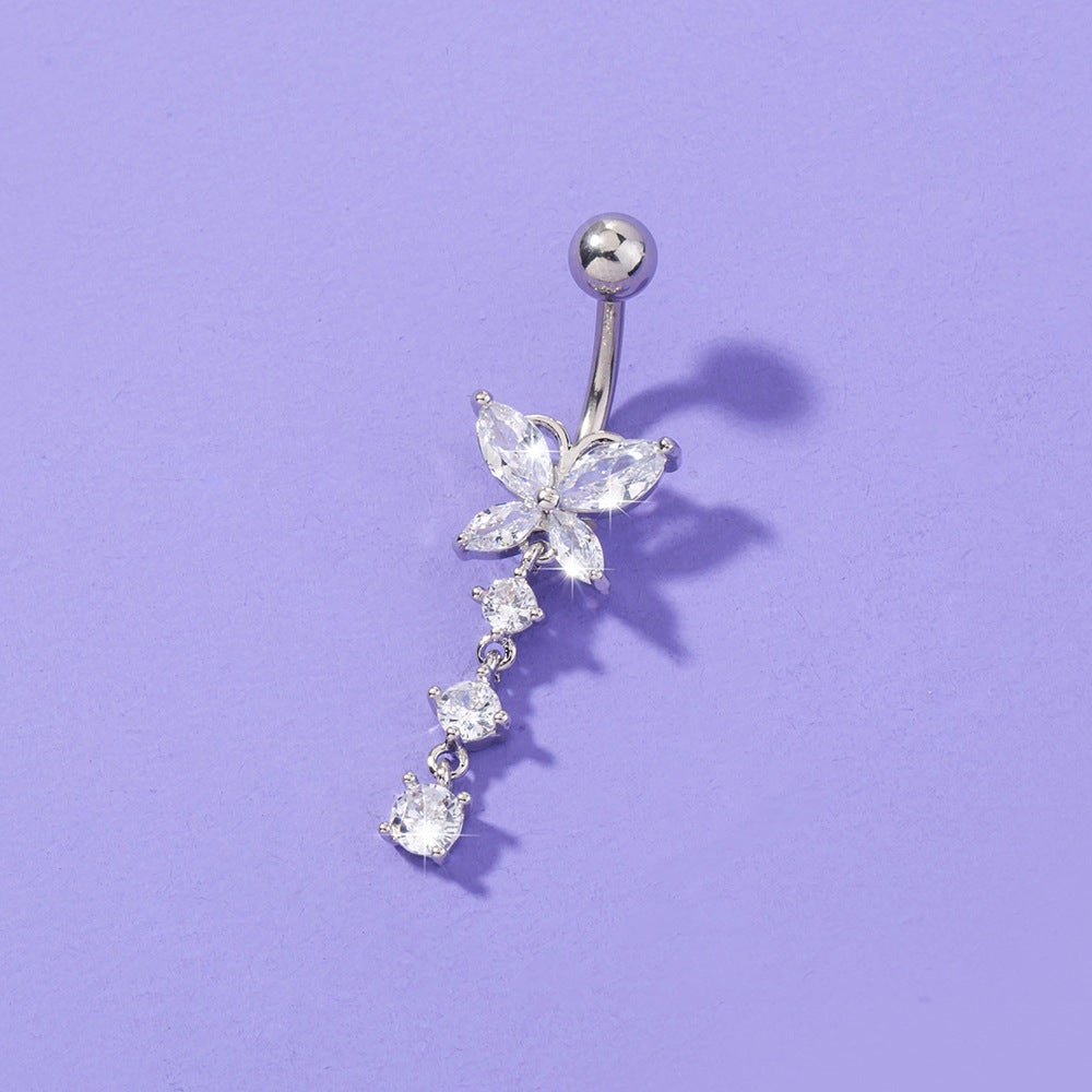 Joyas para perforación de ombligo con circonita en forma de mariposa para mujer