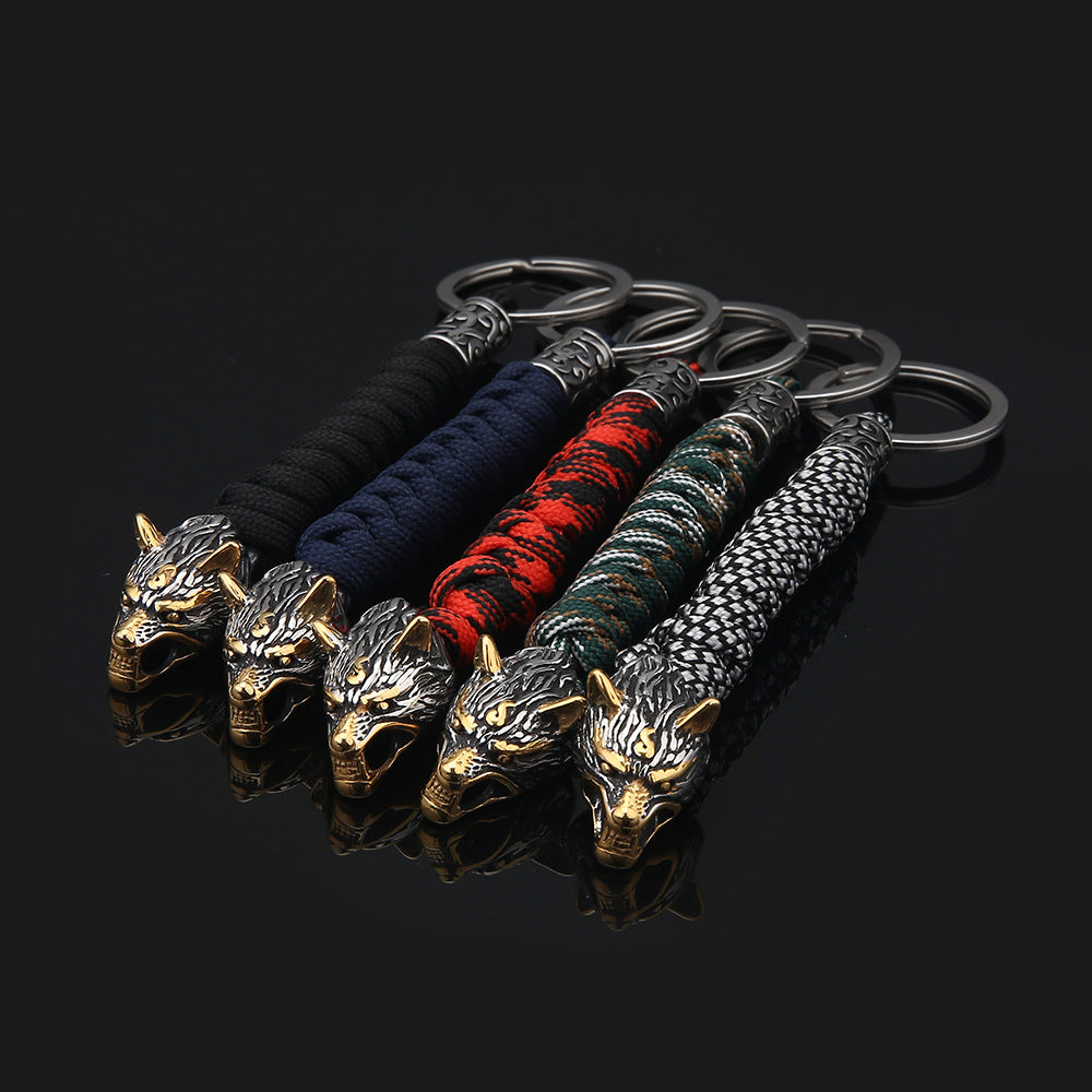 Llavero de acero inoxidable con tejido de cuerda