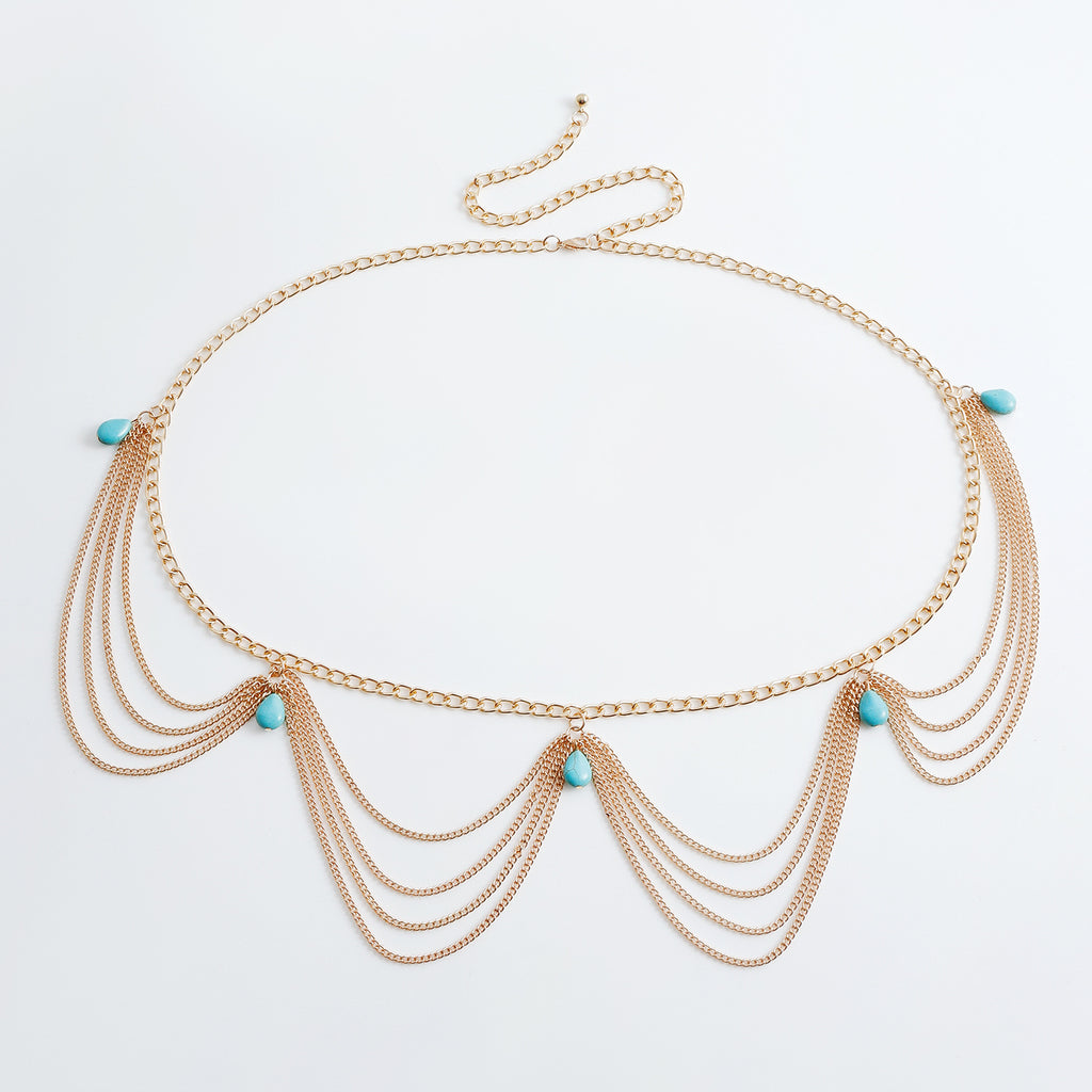 Clásica cadena de cintura y vientre retro turquesa para mujer, playa de verano, sexy, sencilla, accesorios de joyería, regalo