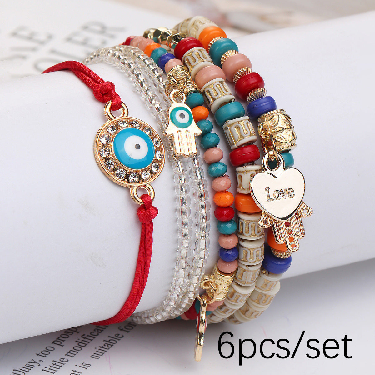 Pulsera de cuerda trenzada ajustable de varias capas y elementos múltiples
