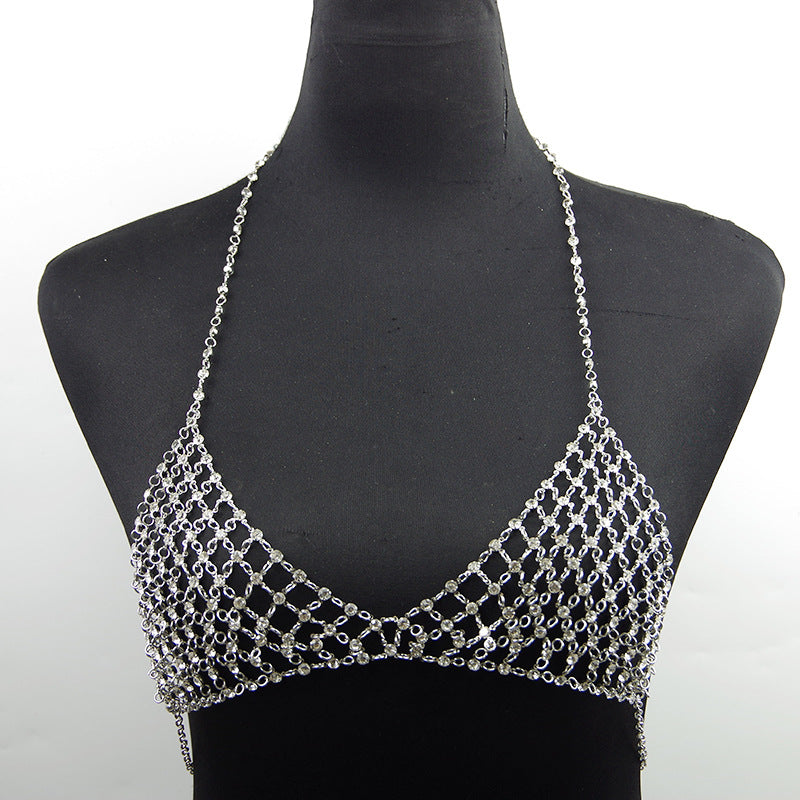 Cadena para el cuerpo de discoteca de ocio, collar de pecho de diamantes artificiales