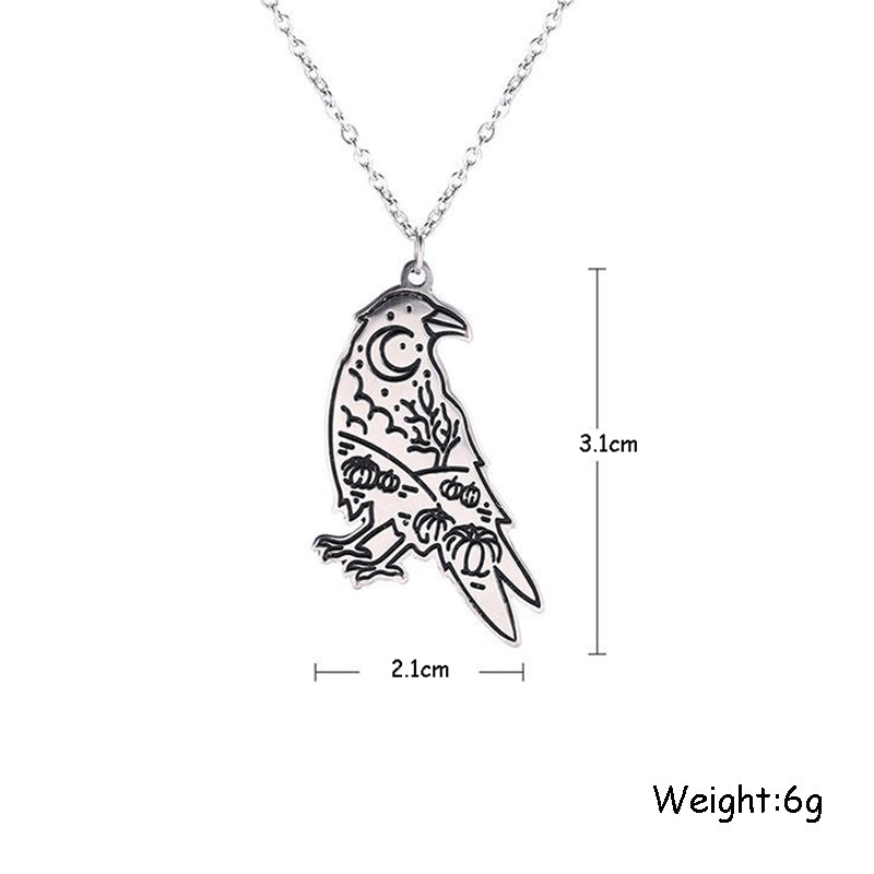 Vintage Viking Celtic Raven Necklace Stainless Steel Moon Pumpkin Crow Pendant Necklaces