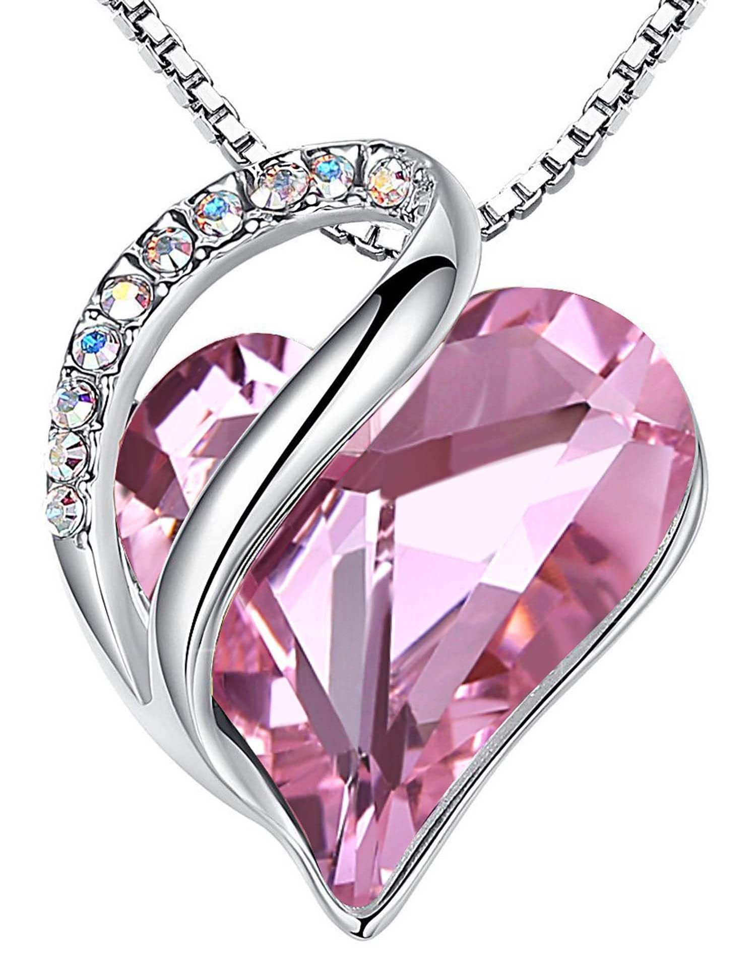 Sterling Silver Geometric Heart Shape Colorful Crystal Pendant Necklace For Women