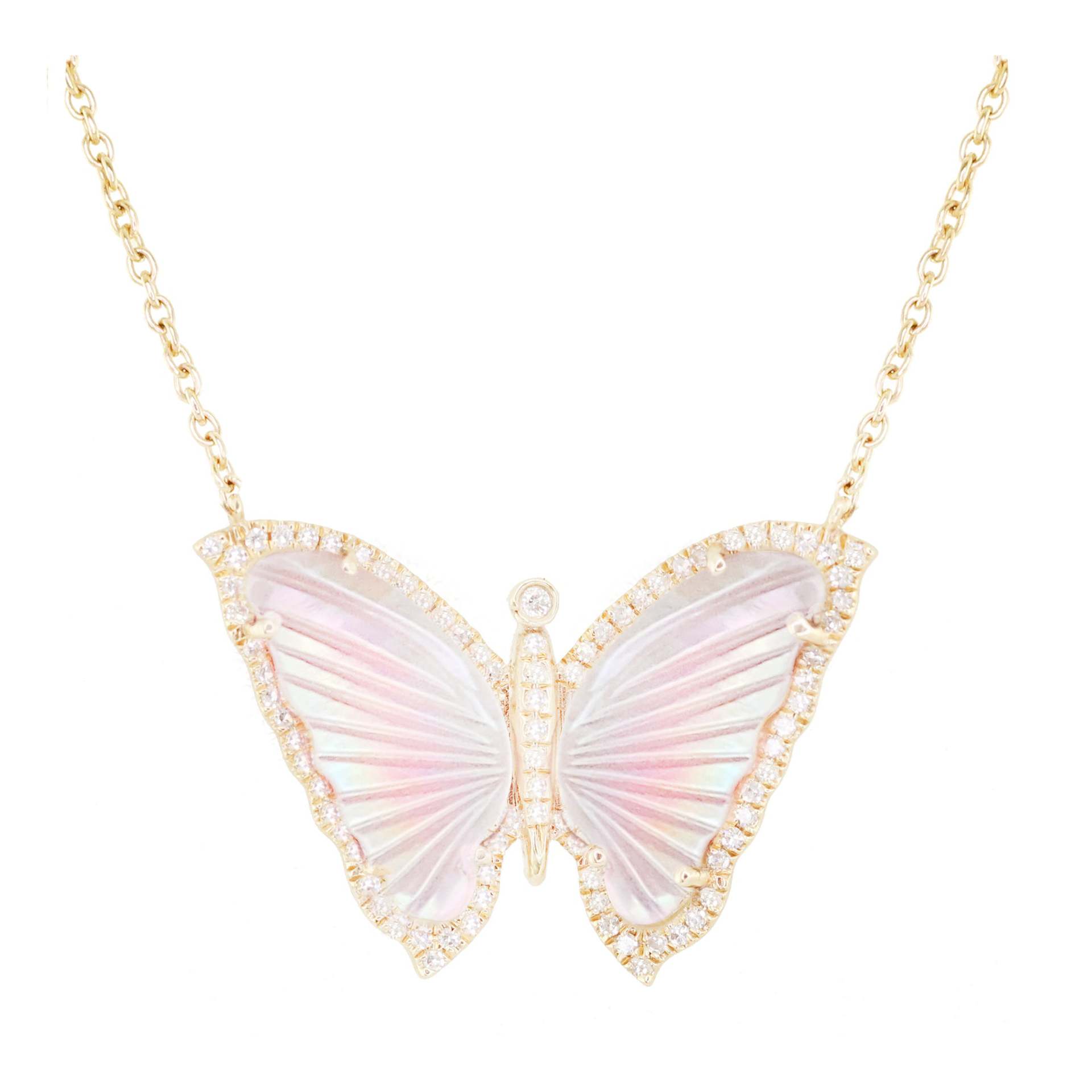 Collar de acrílico con diseño de mariposa pequeña, goteo de aceite y circonio completo