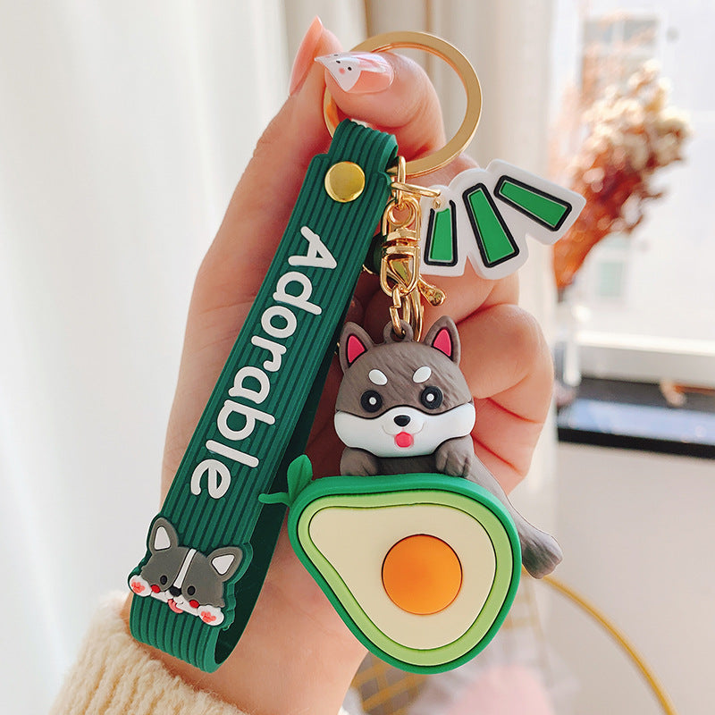 Llavero de dibujos animados de Shiba Inu con fruta linda