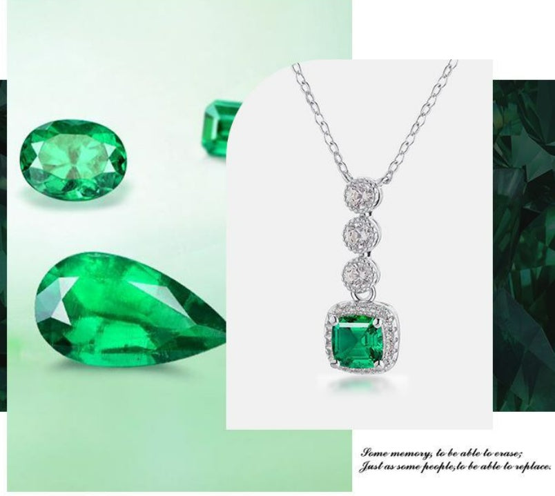 Anhänger mit synthetischem, recyceltem Smaragd 1 Karat vollständig eingelegt 1 Karat S925 versilbert