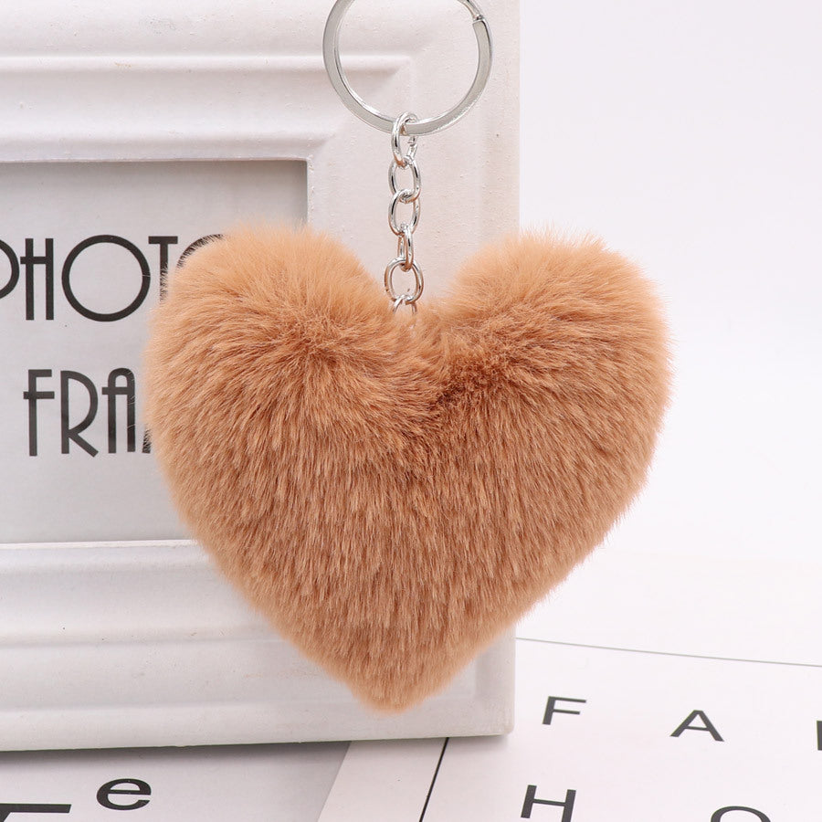 Llavero con pompón en forma de corazón, conejo Rex, de peluche, colgante para coche