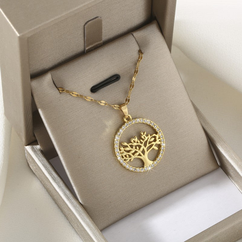 Collar de Árbol de la Suerte con Circón Micro Incrustado en Cobre