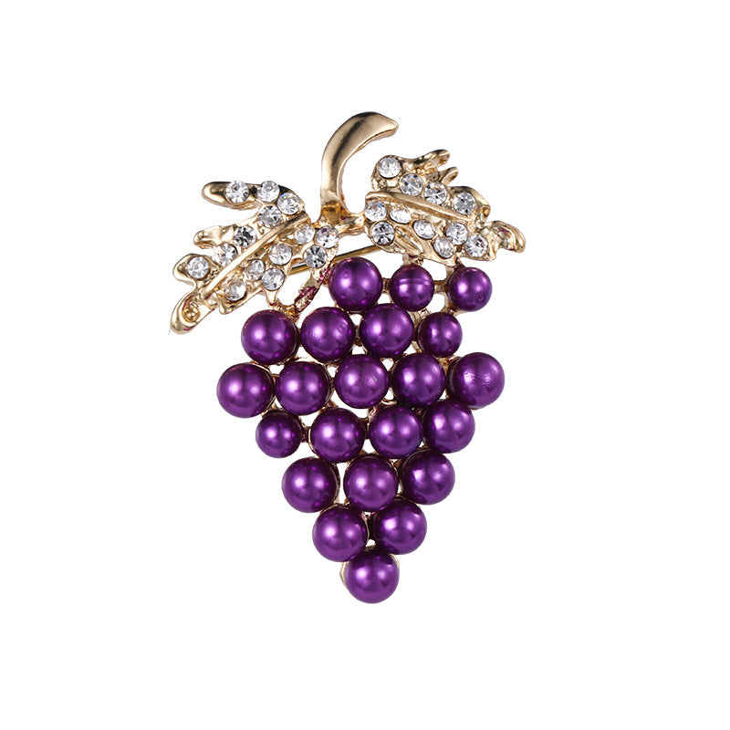 Broche de perlas y uvas de cristal de moda