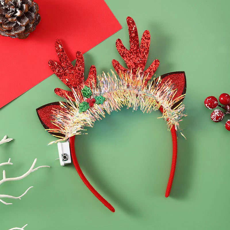 IPC Weihnachtshaarband Leuchtendes Stirnband Weihnachtsbaum Schneeflocke Haarband Hirschhorn Leuchtendes Blinkendes Kopfstück Frohe Weihnachten Geschenk