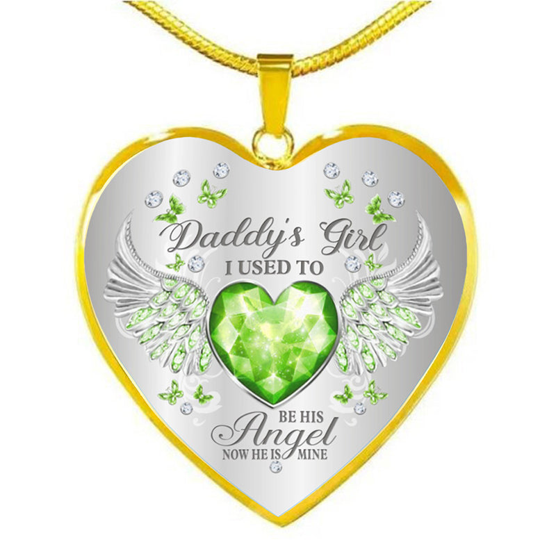 Collar de epoxy con colgante de corazón y alas de ángel con piedra de nacimiento de 12 colores