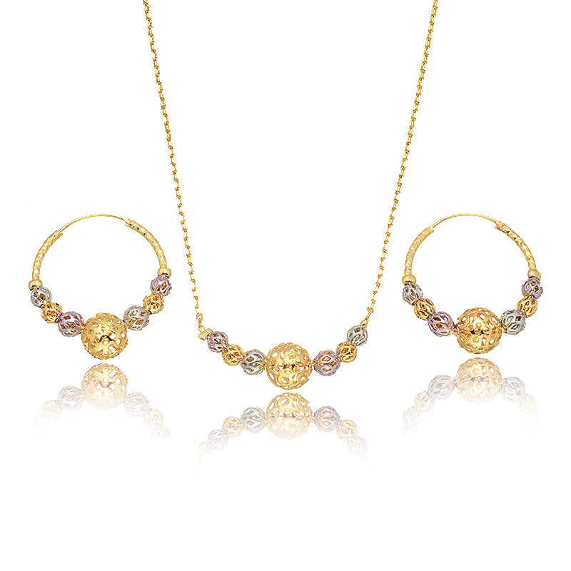 Multicolor Cutout Round Beads Necklace And Earrings Suite Necklace Jewelry