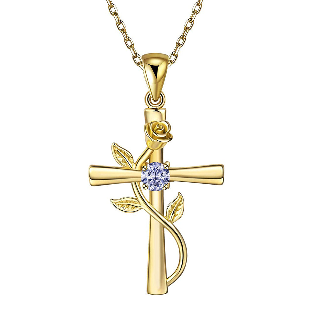 Rosenkreuz-Halskette mit Strass, modische Persönlichkeit, 12 Monats-Geburtsstein-Anhänger-Halskette für Valentinstag, Geburtstagsgeschenk