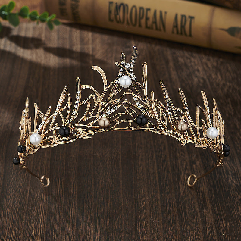 Retro Bridal Crown Alloy Minimalist Baroque Headband With Pearl Accents
