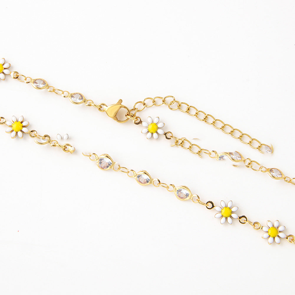 Stainless Steel Ornament Temperament Colorful Oil Necklace Little Daisy Necklace