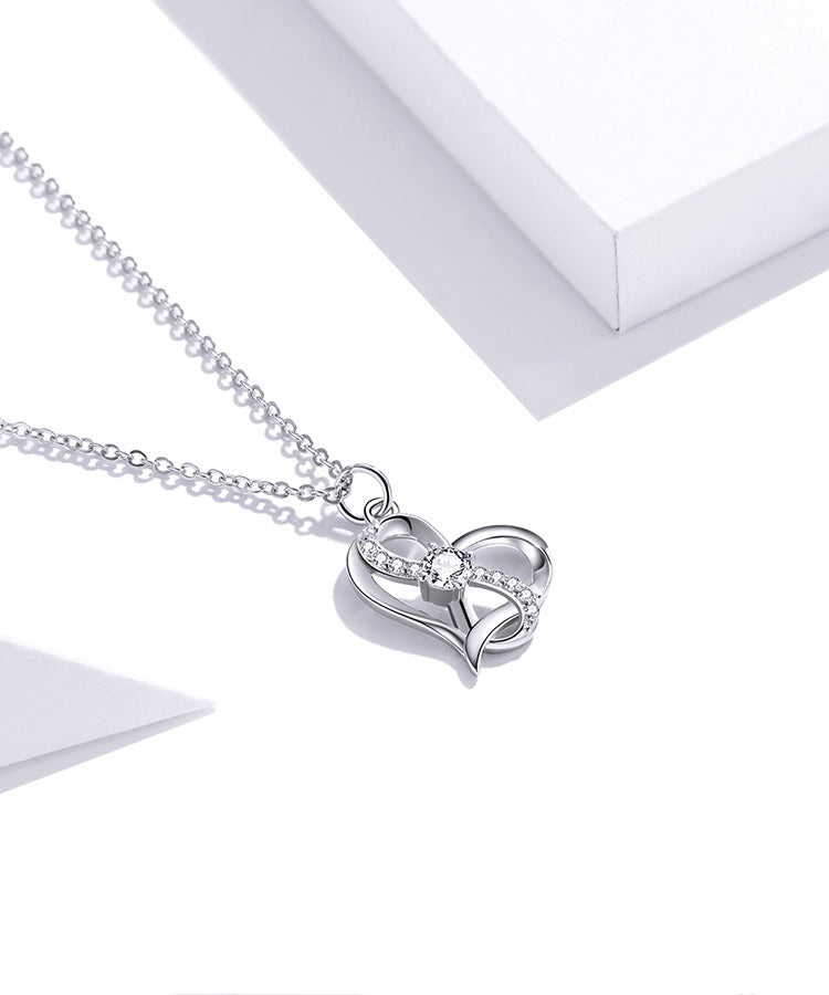 Herzförmige Hohl-Halskette mit Zirkonia-Einlage aus S925 Silber