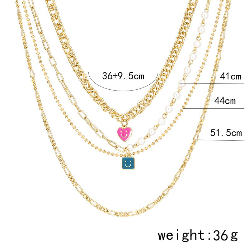 Email Smiley-Gesicht Anhänger Perlenkette Boho Gold Mehrschichtige Grobe Kette Statement Halsketten Choker für Damen