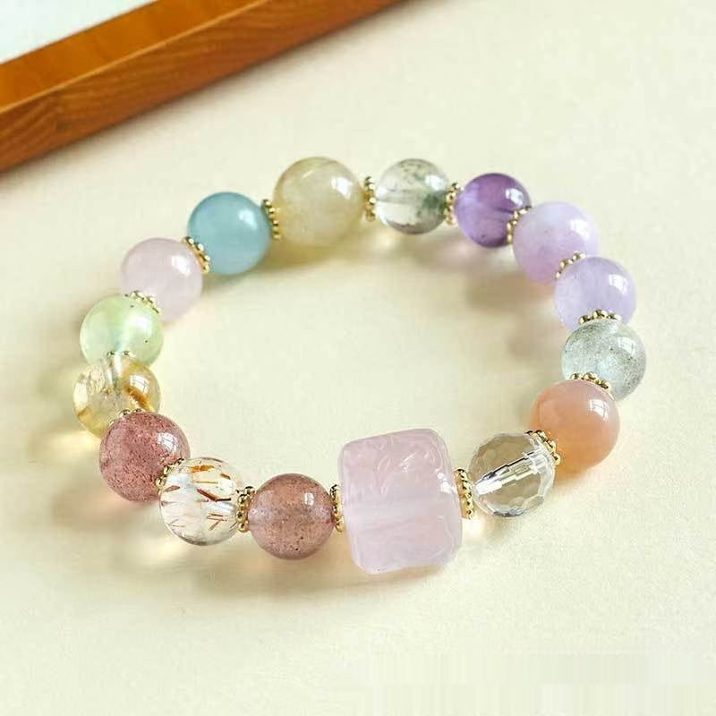Natural Crystal Nine Tail Fox Cube Sugar Duobao Amethyst Beaded Bracelet