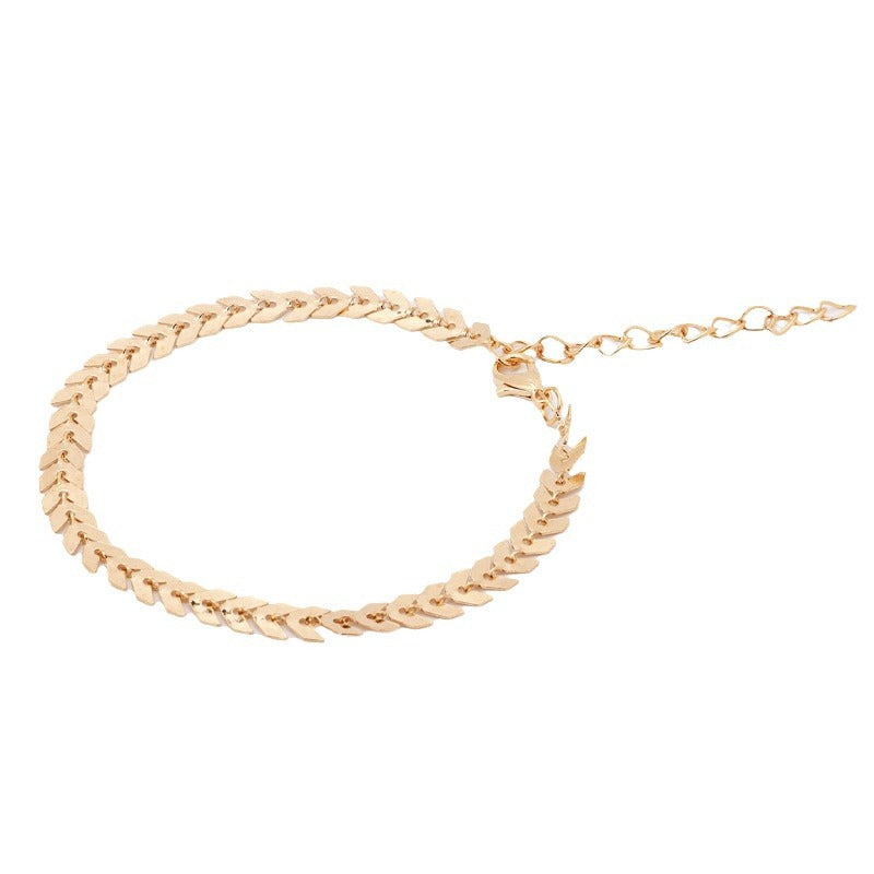 Quaste Pailletten Kleine Blätter Pfeilspitzen Diamantbesetztes dreiteiliges Fußkettchen-Set