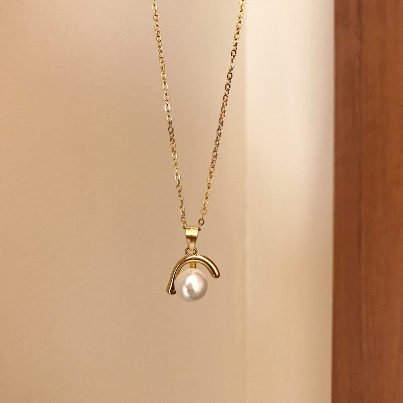 S925 Sterling Silber Leichte Luxus Invertierte J-förmige Perlenkette für Damen