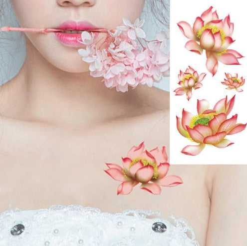 Pegatina de tatuaje de flores, boceto a color, pegatina de tatuaje de flores, peonías, rosas, ciruelos, pegatina de tatuaje