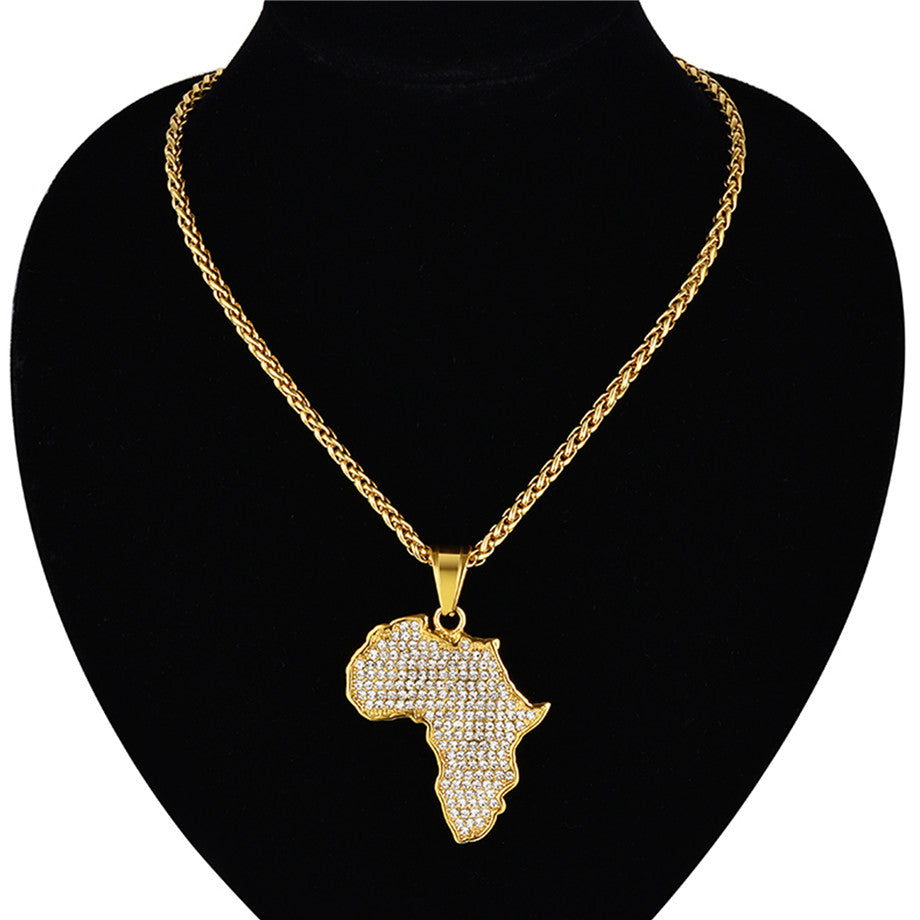 Titanstahl vergoldeter Diamant Afrika-Karten-Anhänger