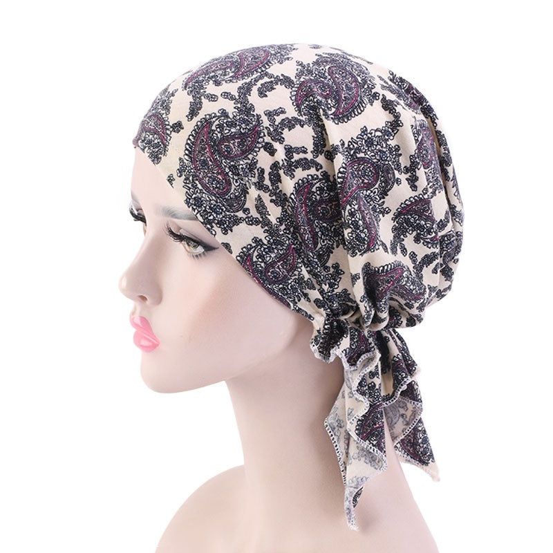 Stretch cotton print turban hat