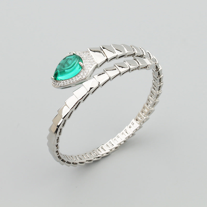 Federartiges Schlangenknochen-Armreif-Ring-Set