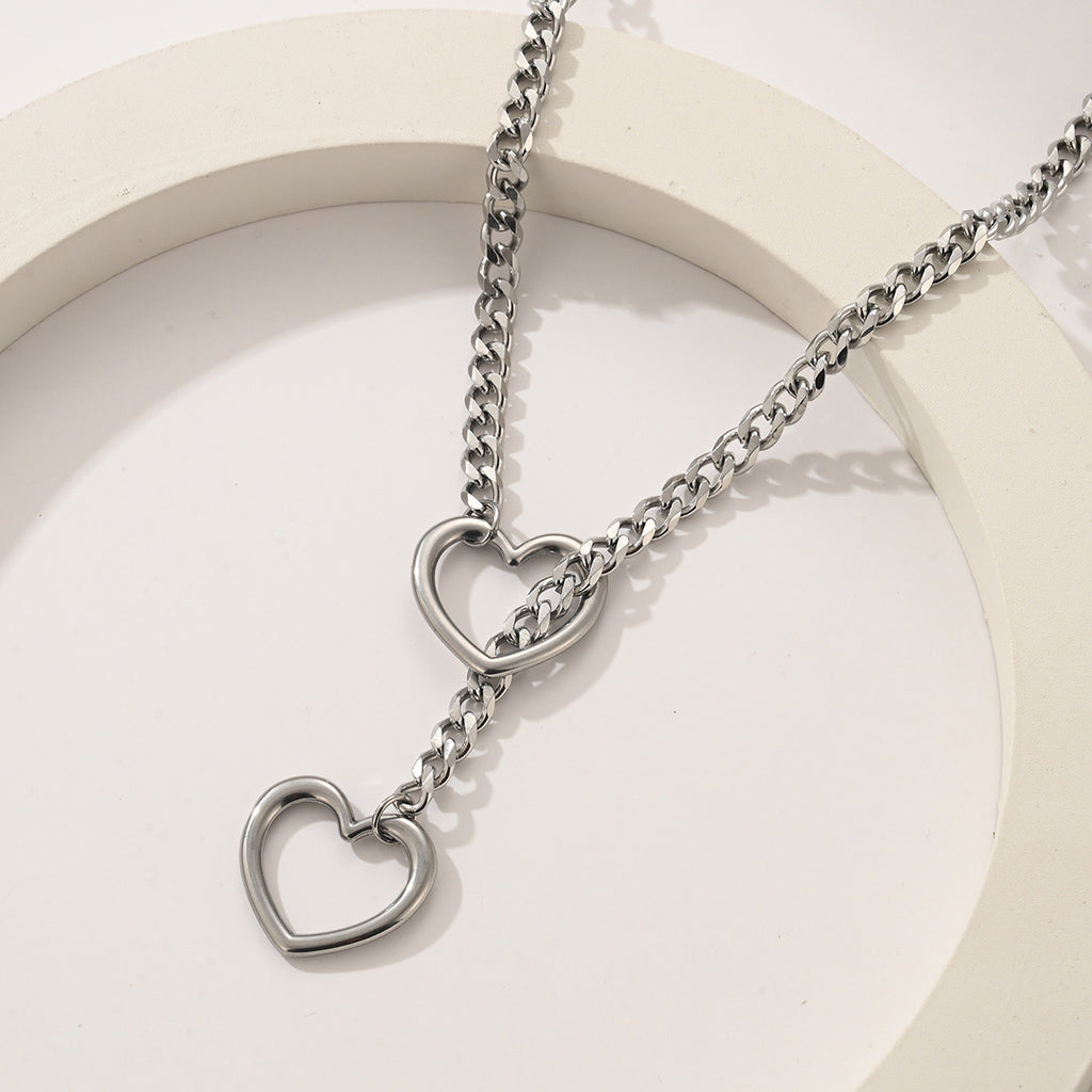 Edelstahl Lariat Herz Halskette Persönlichkeit Schwerer Ring Kubanische Lange Kette Punk Rock Slipchain Choker Halsband Für Frauen Männer